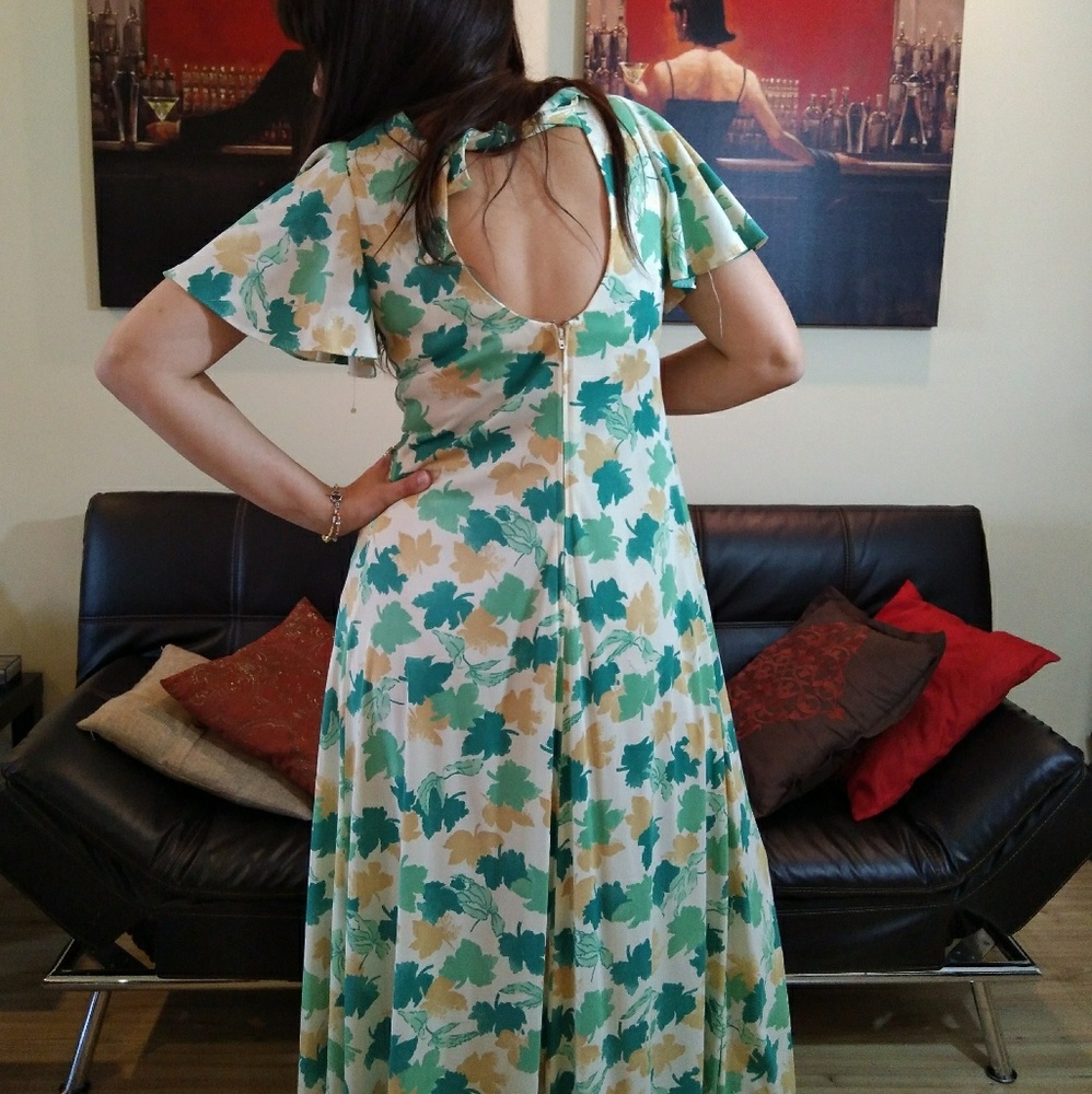 70s flutter sleeve print maxi dress - Picture 4 of 4